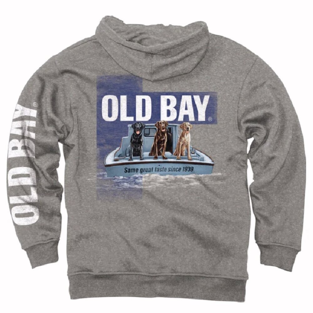 Old Bay Three Dogs on a Boat Pullover Hoodie - NEW Fast Ship
